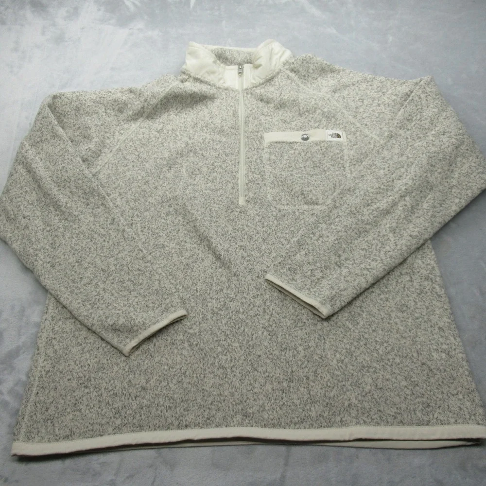 The North Face Jacket Men XL Cream Gray Soft Pullover Sweater 1/4Zip Long Sleeve